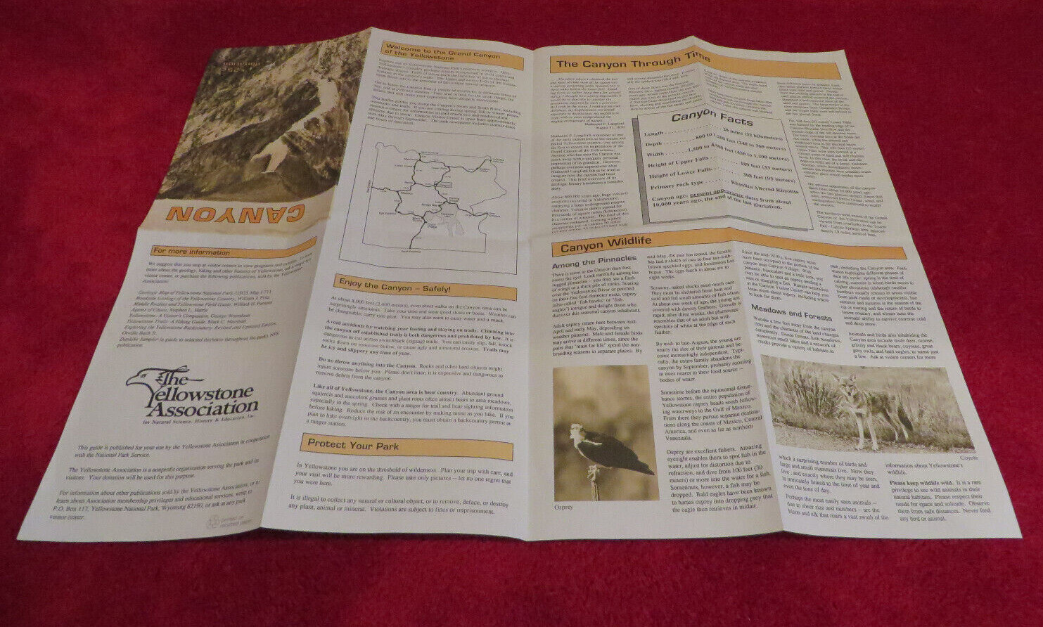 YELLOWSTONE NATIONAL PARK Maps 1992-1993 Lot of 2 – Official Guide & Canyon Map