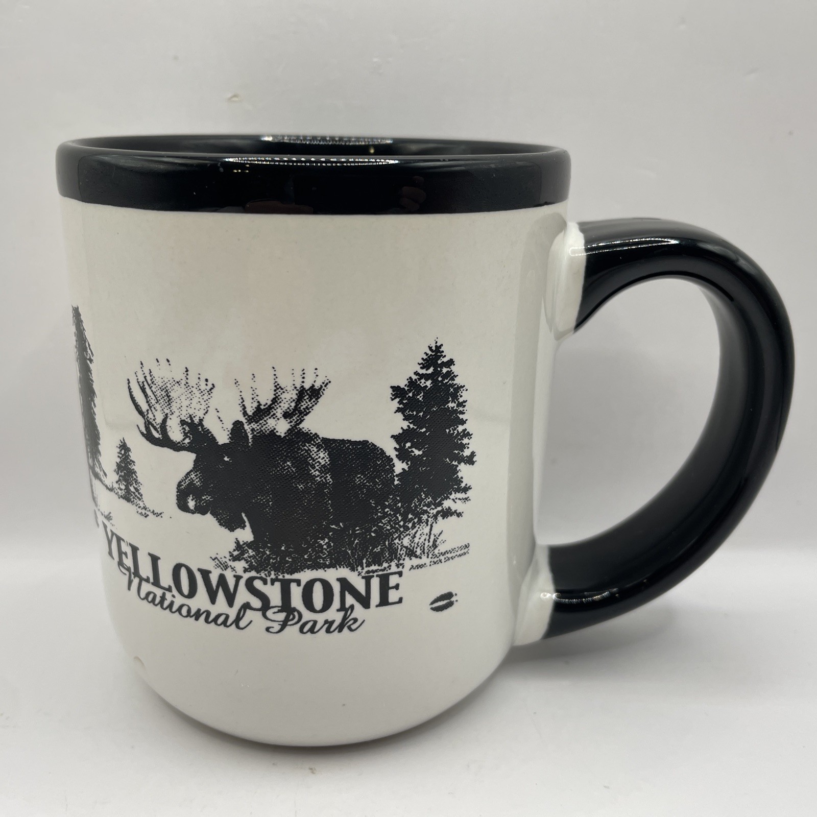 Yellowstone National Park Black & White Coffee Mug Cup with Moose Design EUC