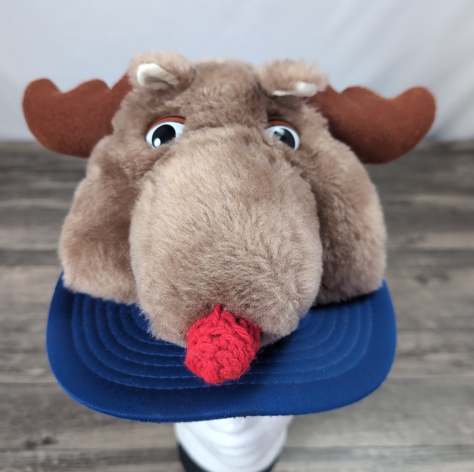 VTG Hat Dimensional 3D Plush MOOSE REINDEER Snapback Cap 3 West Zoo Blue Rare