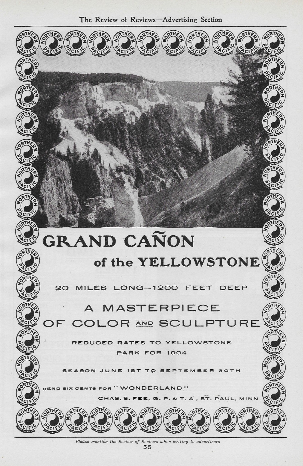 1904 Northern Pacific Railroad – Grand Canyon of the Yellowstone Travel VTG Ad