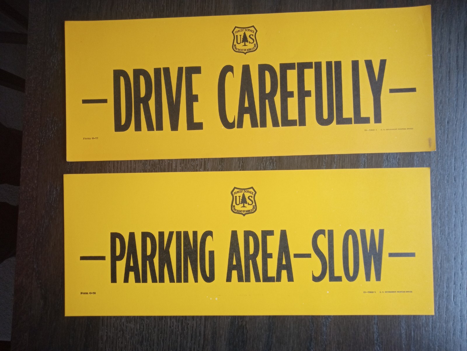 (2) Vintage Original National Forest Service Paper Traffic Directional Signs