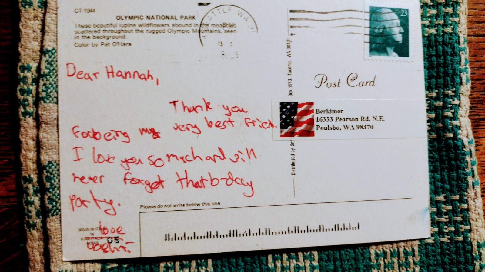 BEAUTIFUL POST CARD OLYMPIC NATIONAL PARK WASHINGTON PACIFIC NORTHWEST