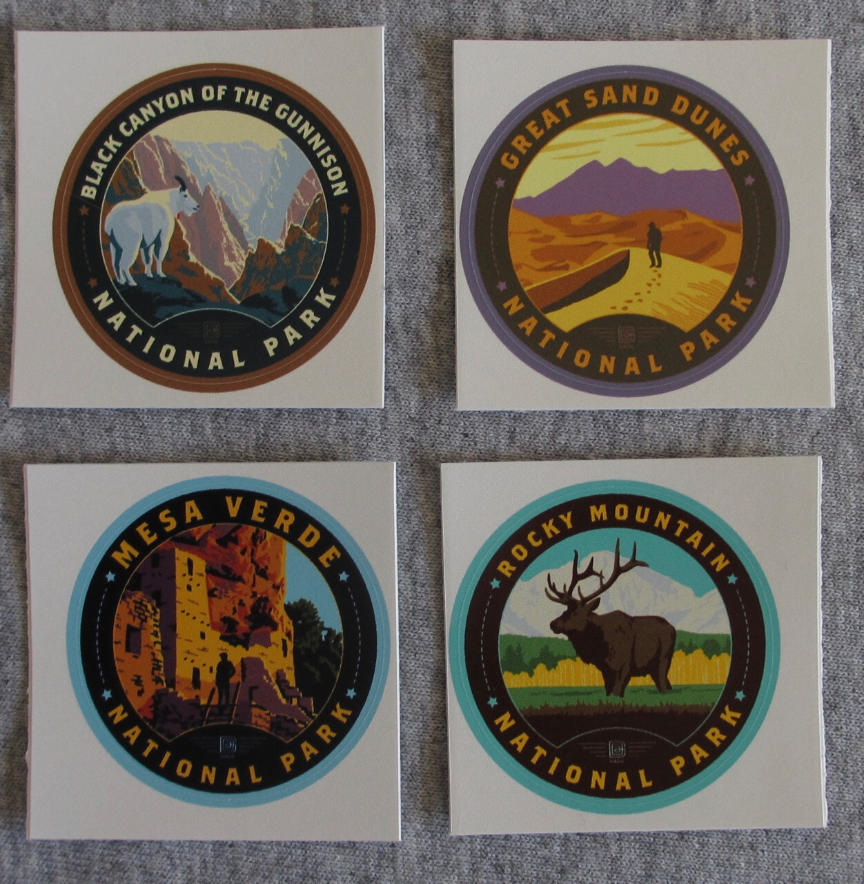 Colorado National Parks Small Round Vinyl Stickers Set of 4 Rocky, Mesa Verde