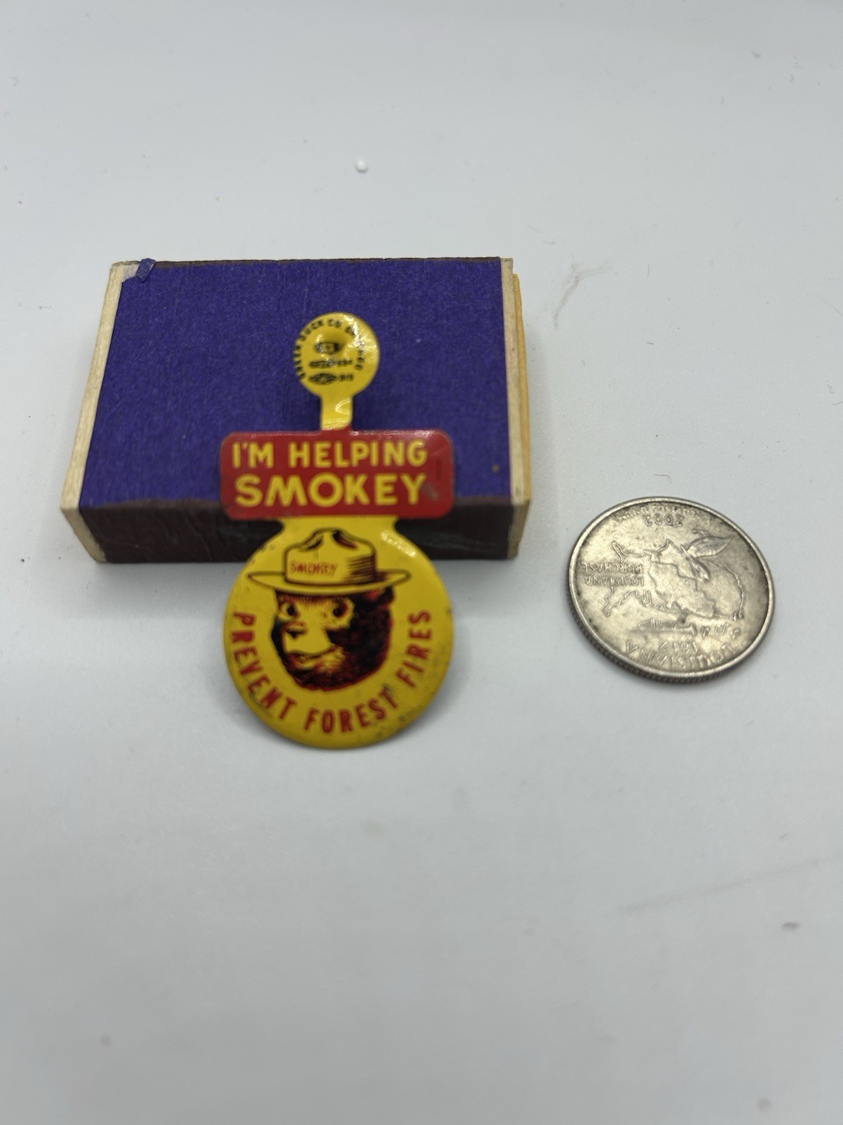 I’m Helping Smokey Prevent Forest Fires Fold Over Pin Vintage