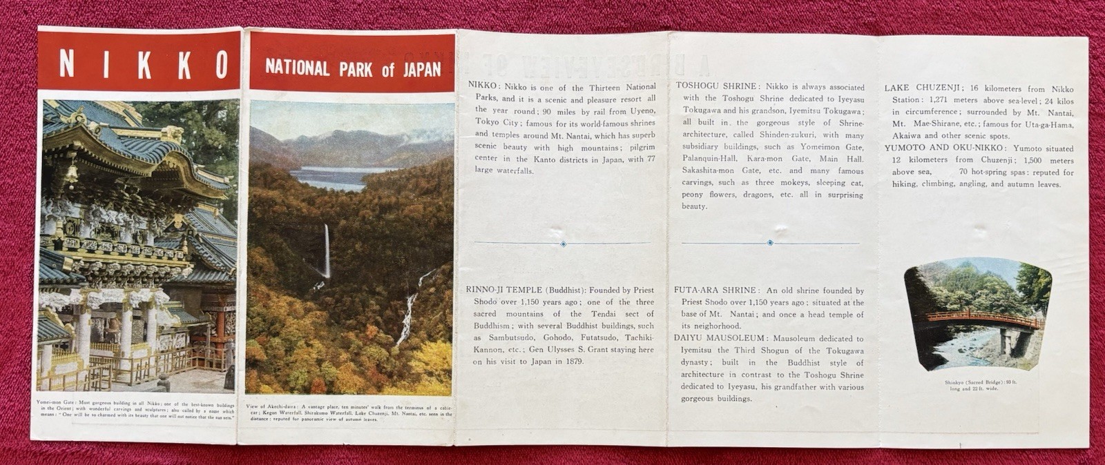 1951 HISTORY OF NIKKO JAPAN – NATIONAL PARK MAP & MAMPEI HOTEL MENU – KARUIZAWA