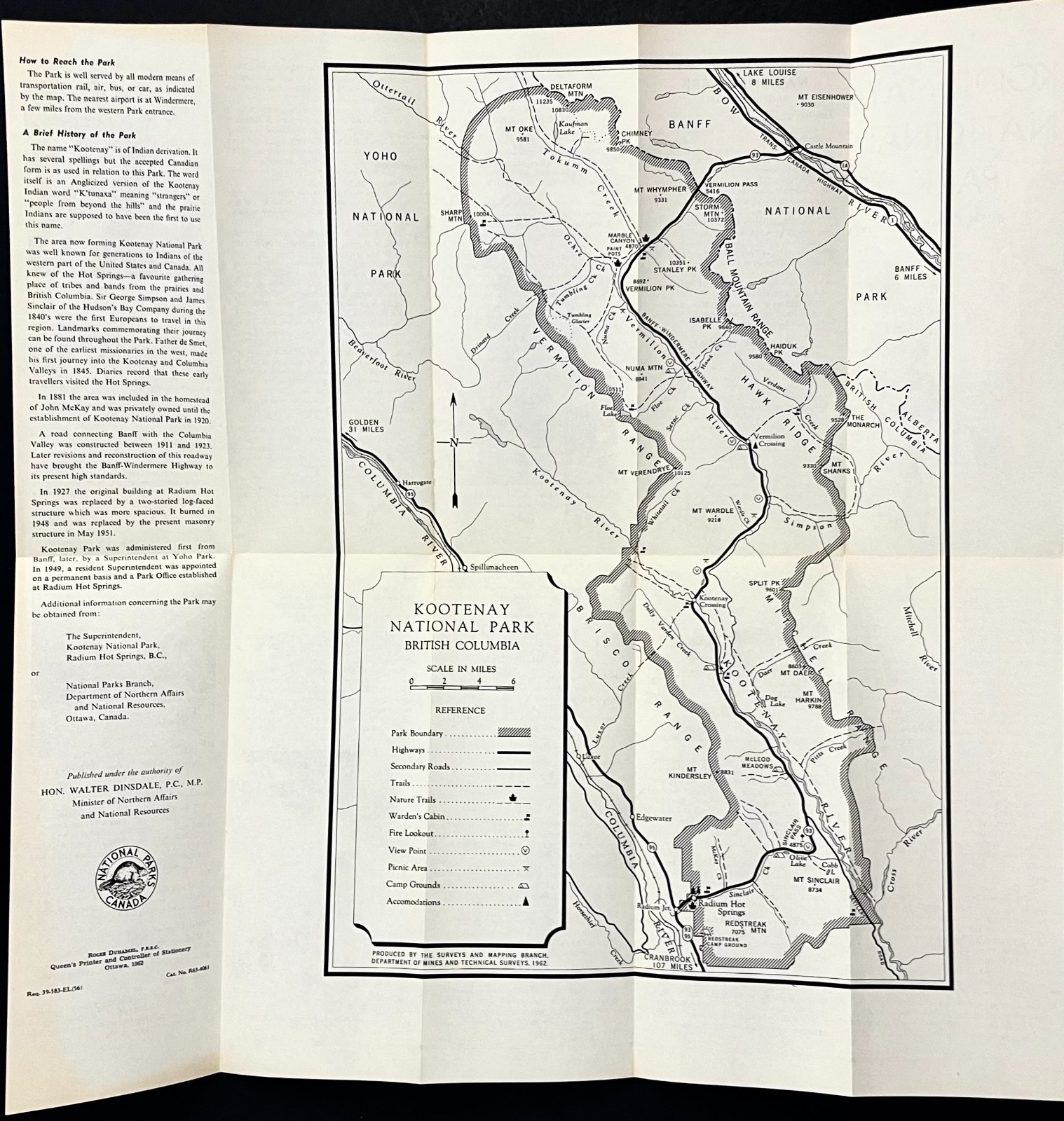 1962 Kootenay National Park British Columbia CAN Map Guide VTG Travel Brochure