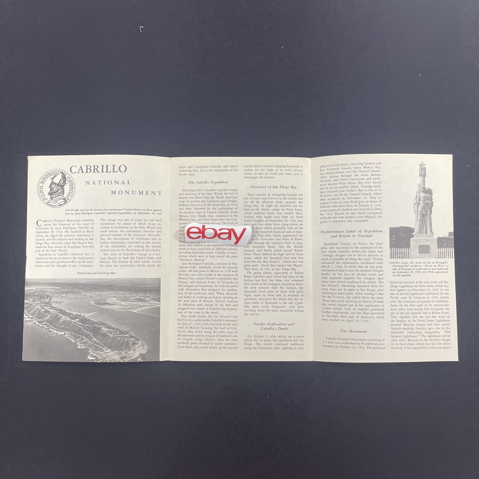 Vintage 1957 Cabrillo National Monument Brochure Pamphlet Map Guide California