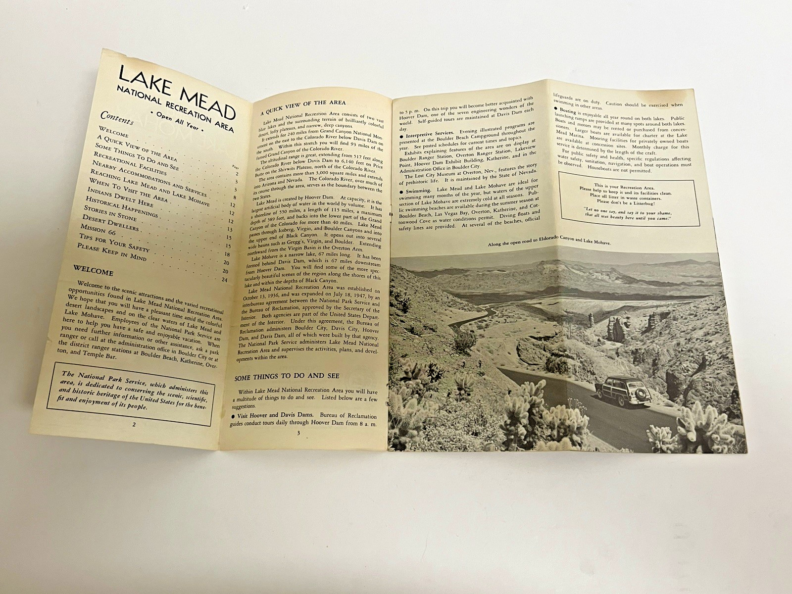 Vintage Lake Mead & Lake Mohave Arizona Nevada Map /Brochure 1957