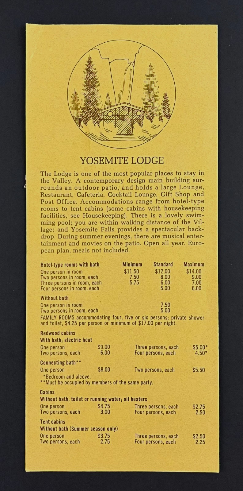 1970s Sierra Nevada National Parks Lodging Camps Backpacking VTG Travel Brochure