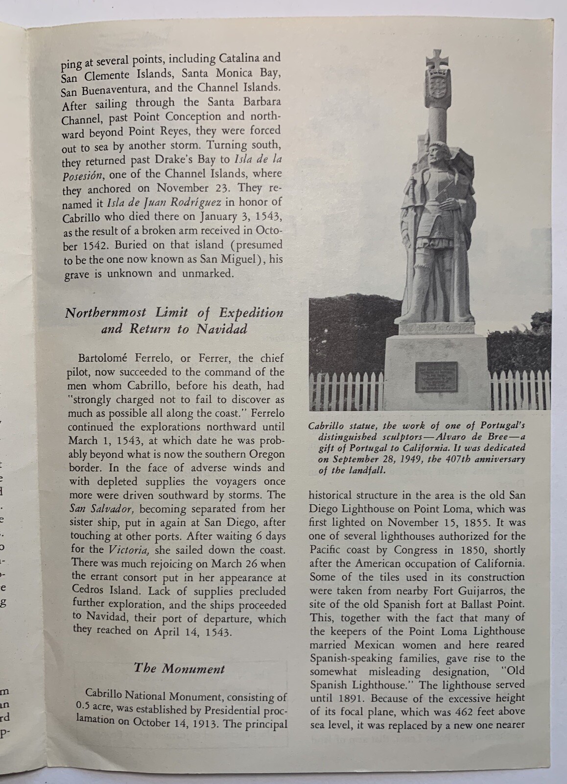 Vintage TOURIST GUIDES: 1957 Cabrillo National Monument – San Diego, California