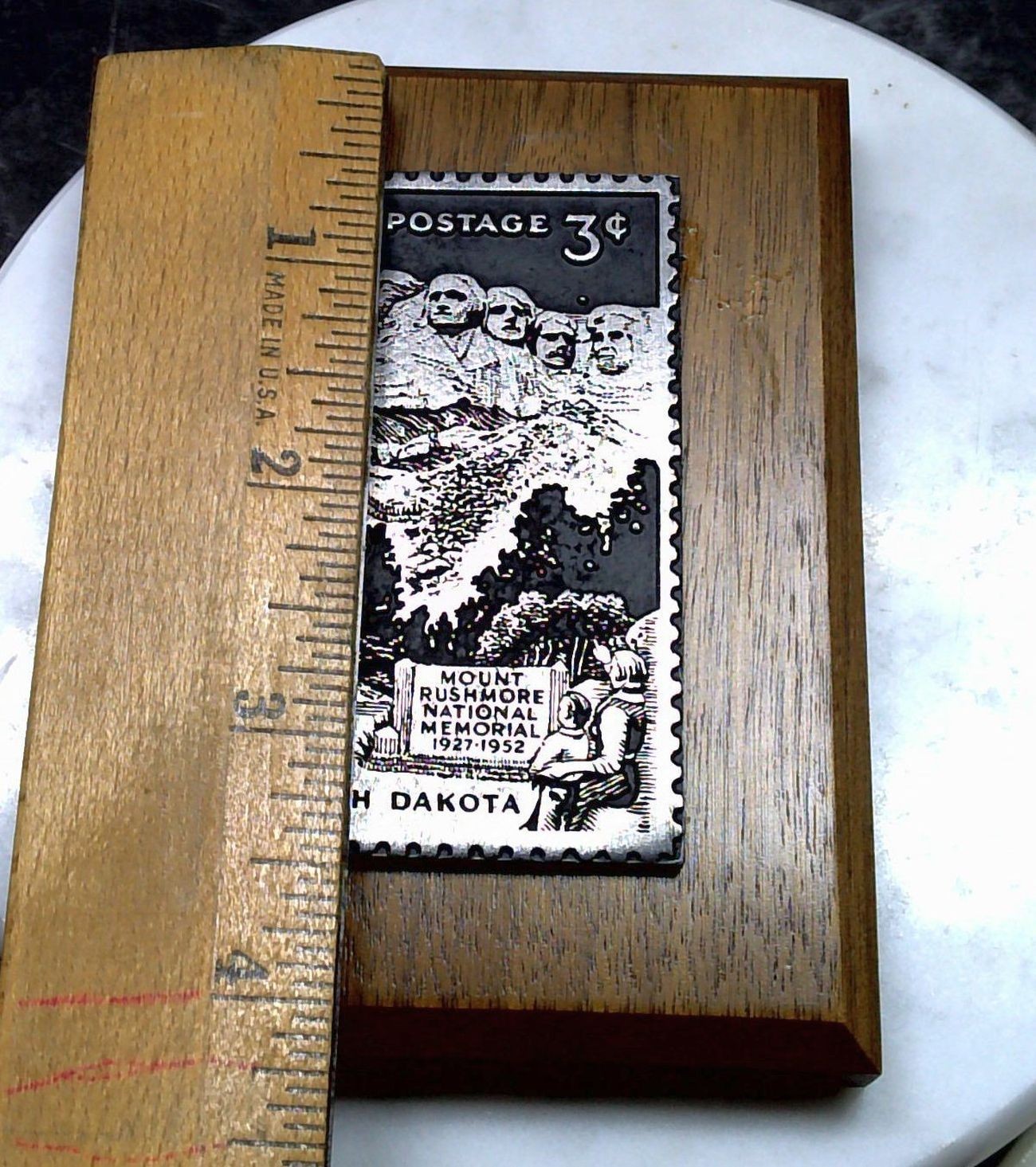 1952 Mount Rushmore National Memorial Stamp Design Vintage Wooden Souvenir