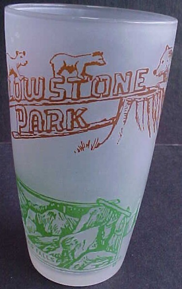 Vintage Yellowstone National Park & Wyoming Old Faithful Tetons Frosted Glass