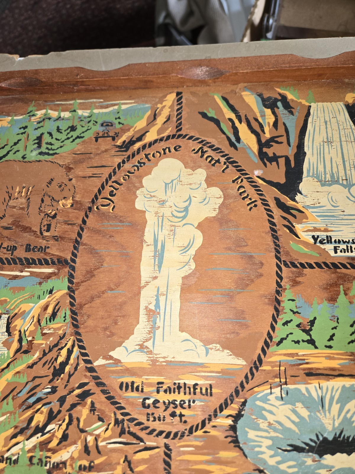 Vintage Yellowstone National Park Wood Souvenir Serving Tray/Wall Hanging 14×12