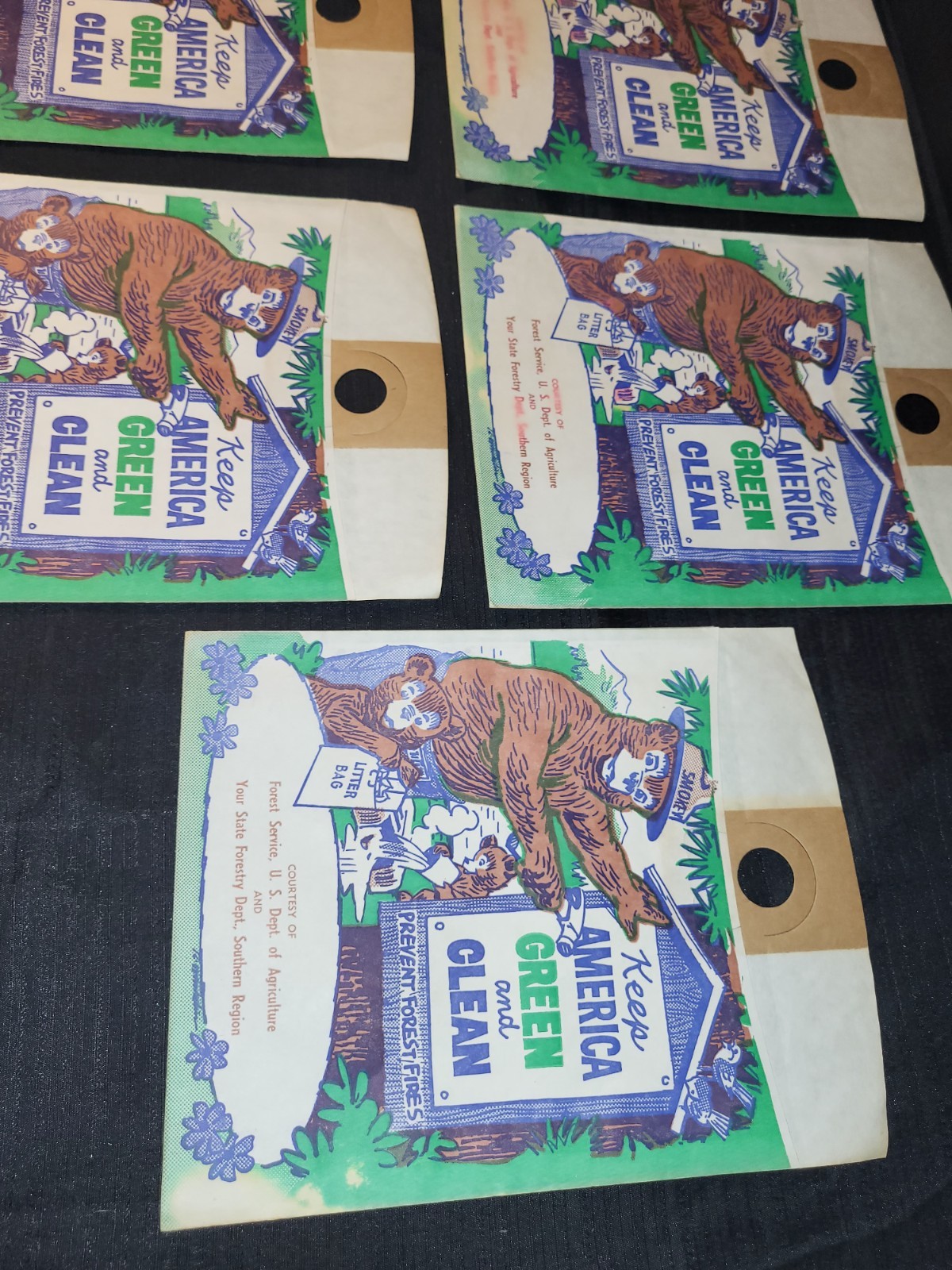 5 Pc Vintage Smokey Bear “Keep America Green and Clean” Car Litter Bags Lot