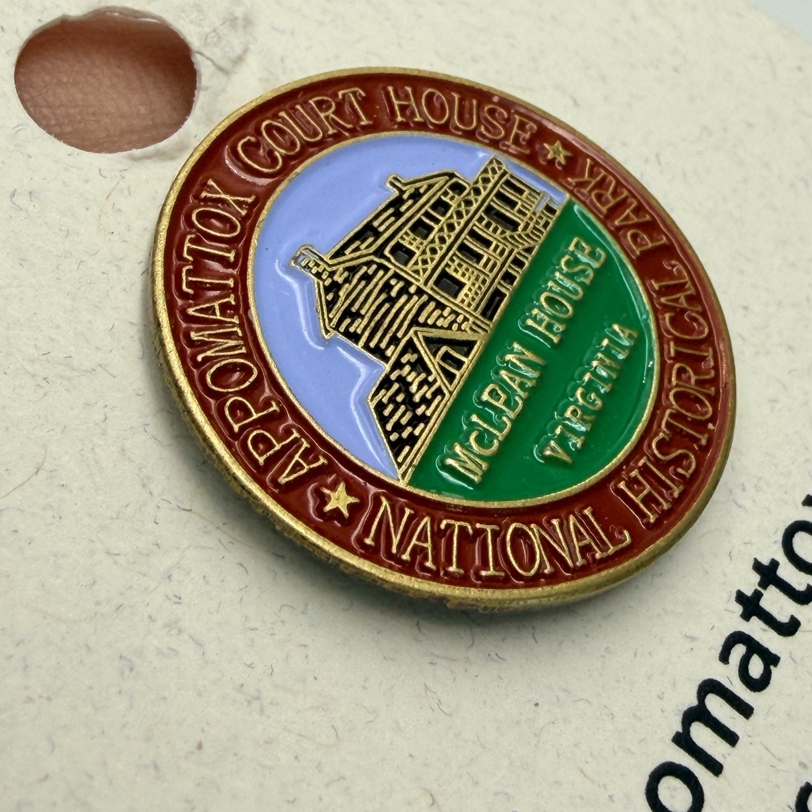 Appomattox Court National Historical Park Lapel Pin McLean House Virginia Vtg