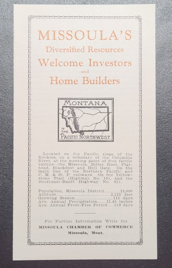 Vintage 1930’s Missoula Chamber of Commerce Brochure and Letter/Pamphlet