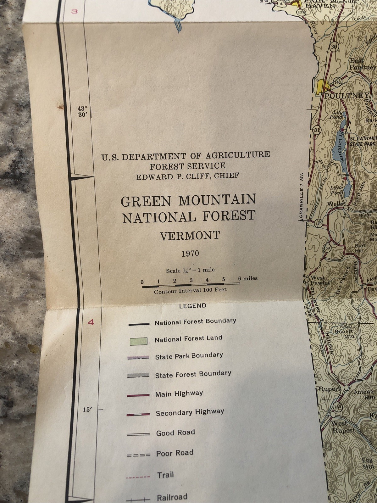 Vintage Green Mountain National Forest Vermont Map Brochure Pamphlet 1970 18”x32