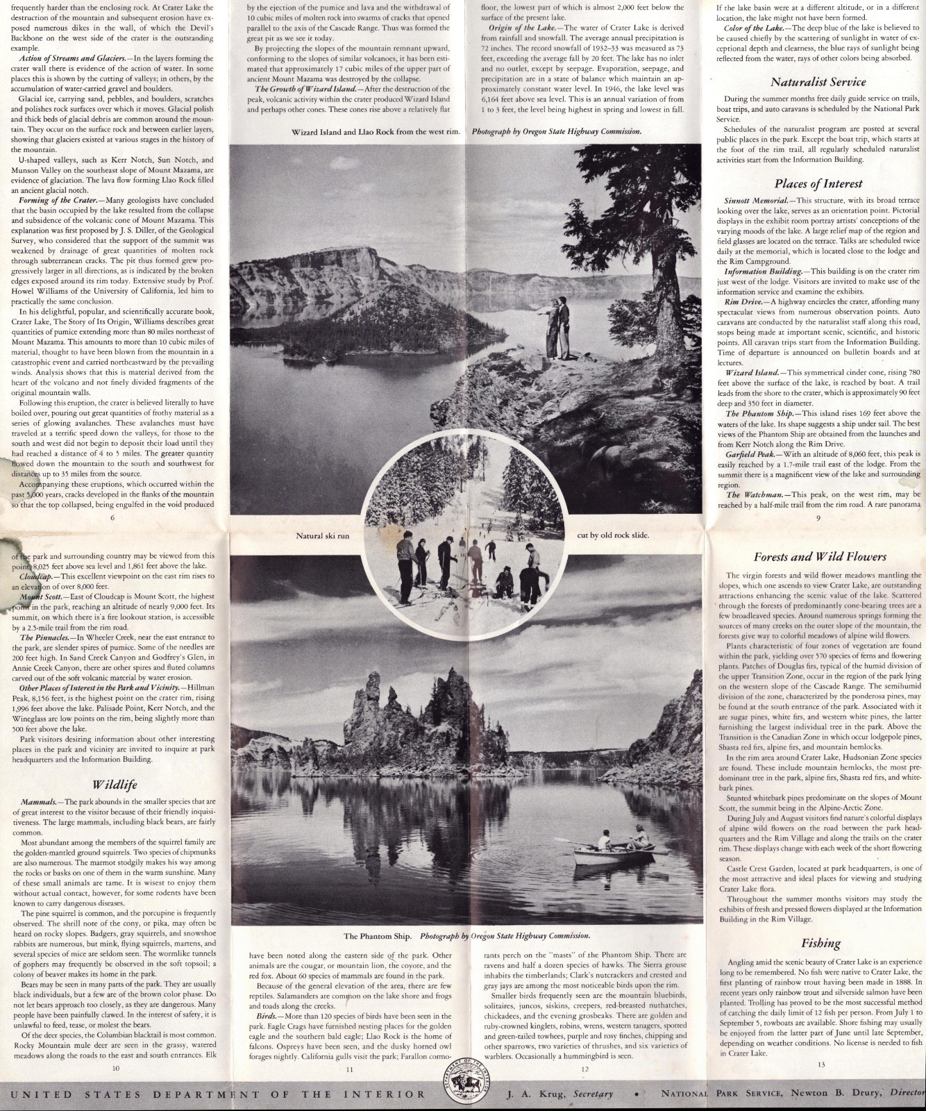 1950 Crater Lake Oregon National Park Vintage Tourist Rules Map Guide Brochure