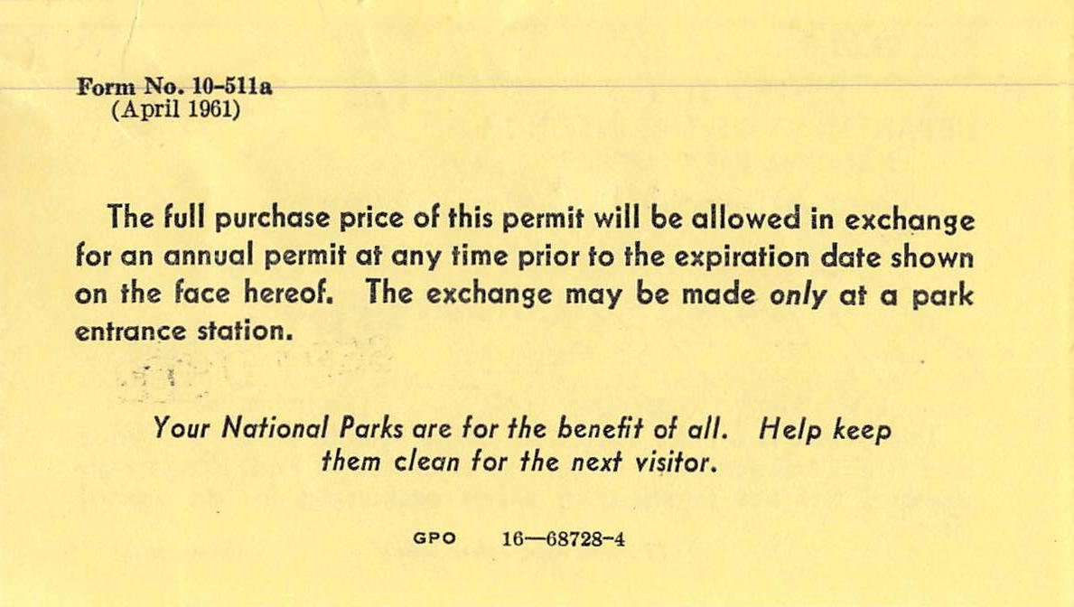1963 Yellowstone National Park 15 Day Automobile Permit 1960s Grand Teton