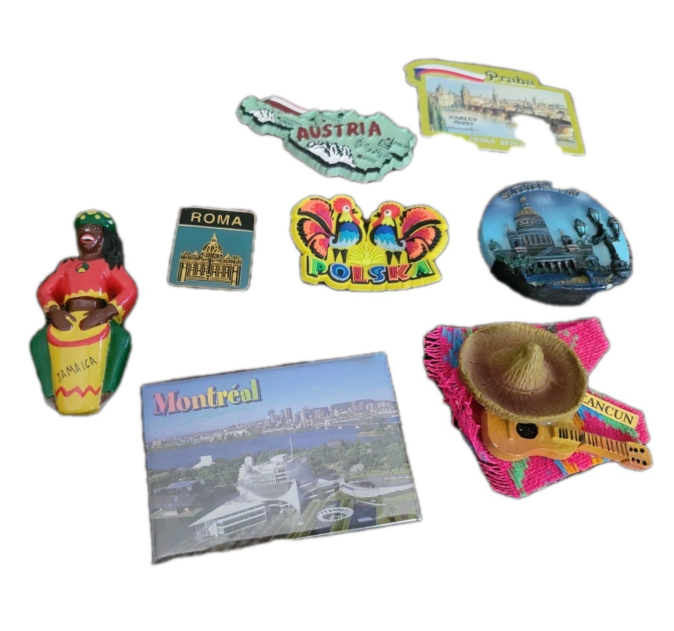 Lot of 9 International Travel Fridge Magnets Rome Austria Souvenir Collection