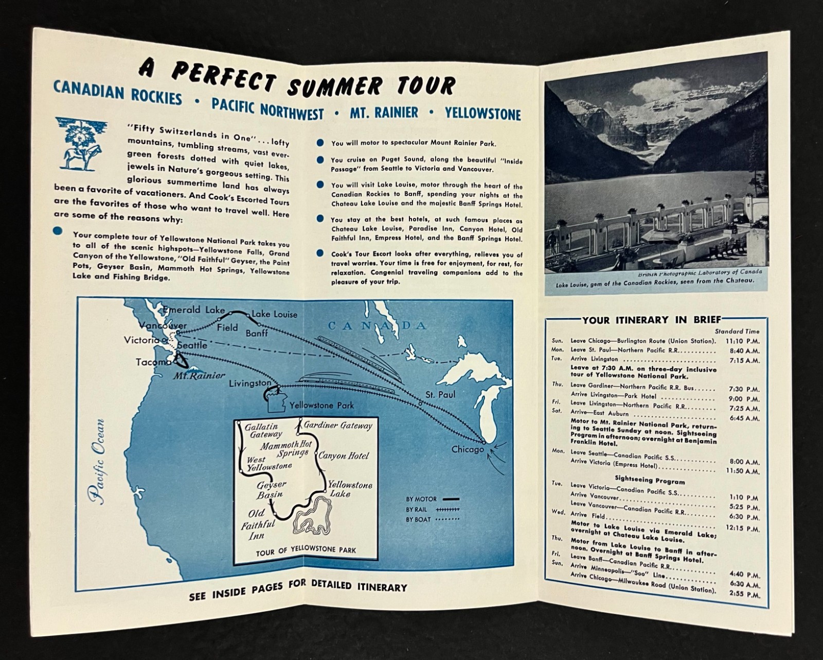 1958 Canadian Rockies PNW Ranier Yellowstone Cook’s Tours Vtg Travel Brochure