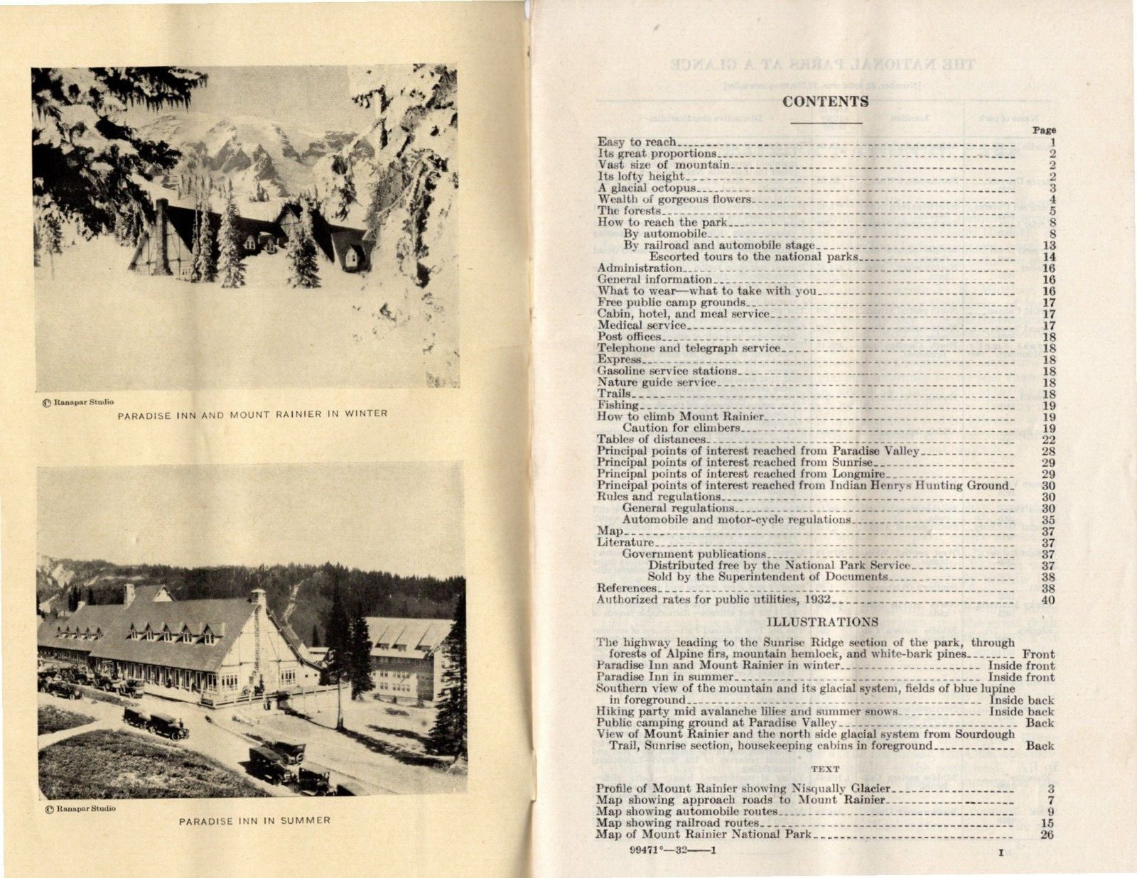 Pamphlet, MOUNT RAINIER NATIONAL PARK, WASHINGTON, U.S. Dept. of Interior, 1932