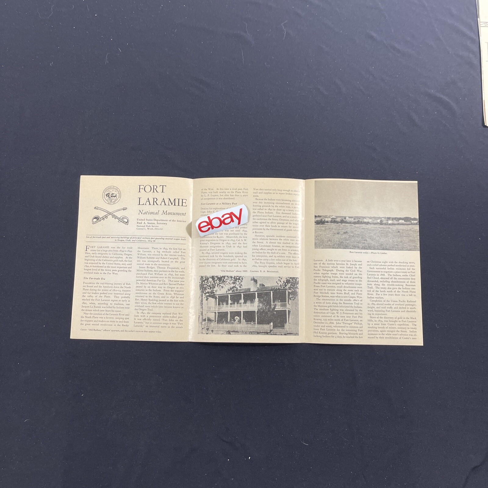 Vintage 1957 Fort Laramie National Monument Brochure Pamphlet Map Guide Info WY