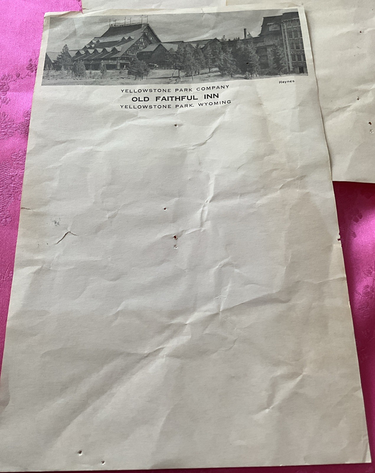 Yellowstone Park Company Stationery (as-is)/ Haynes 1950’s Image Letterheads,3Pc