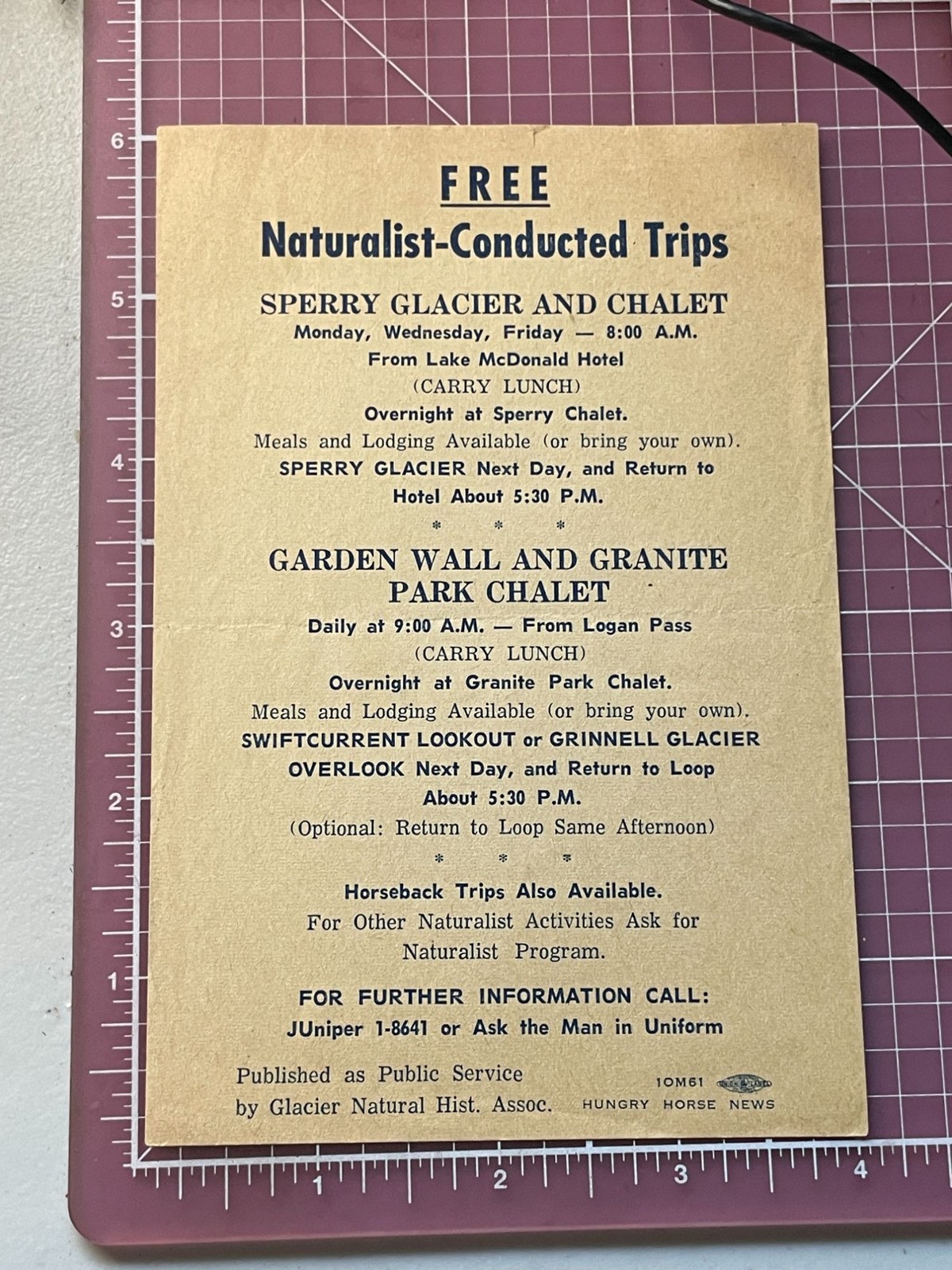 Vintage 1961 Glacier National Park Flyer Sperry Granite Park Chalet Montana