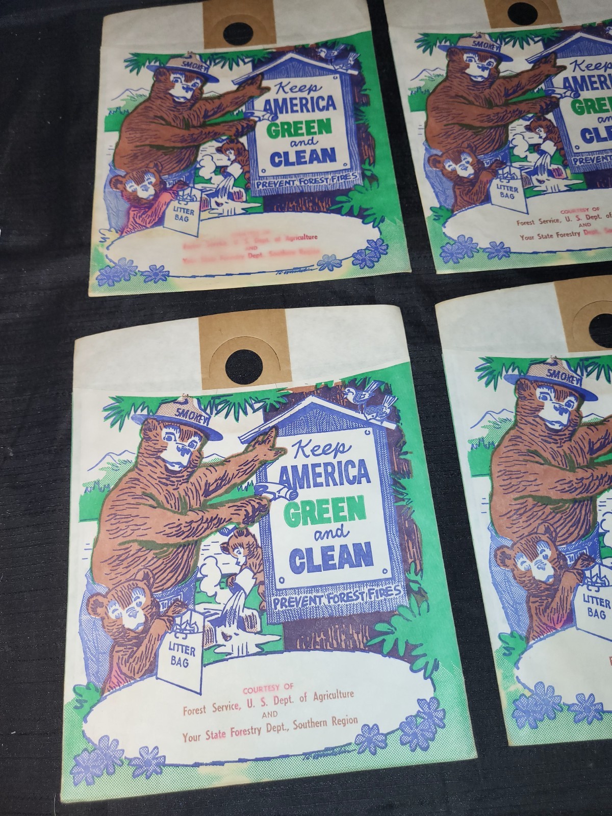 5 Pc Vintage Smokey Bear “Keep America Green and Clean” Car Litter Bags Lot