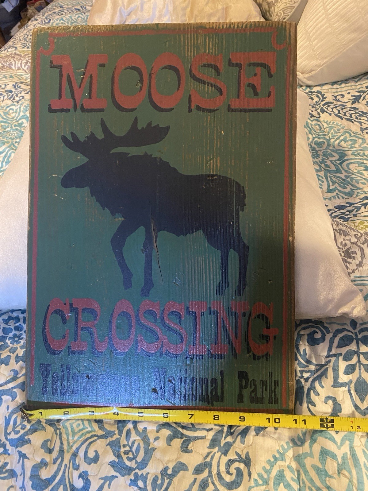 VINTAGE MOOSE CROSSING YELLOWSTONE NATIONAL PARK WOODEN PLAQUE SIGN Fred Harvey