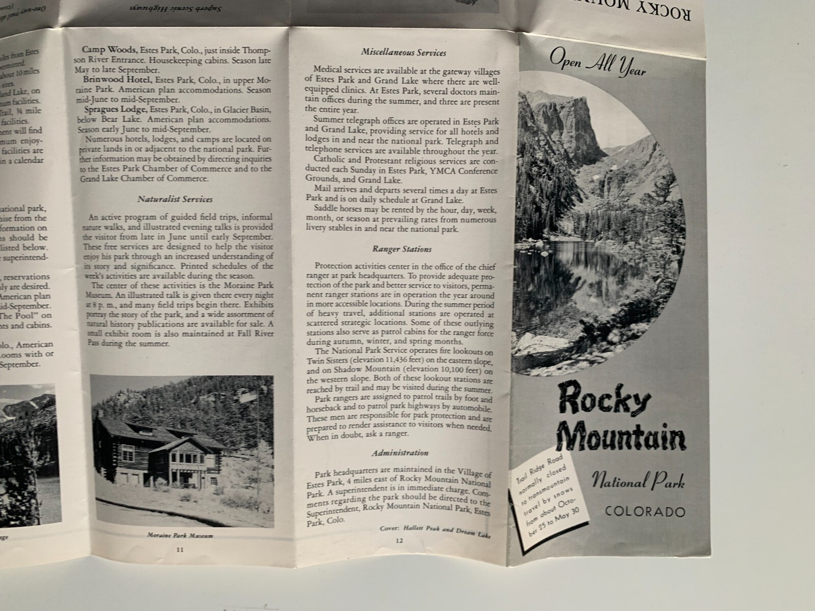 Vintage 1951 Colorado Rocky Mountain National Park Brochure Map illustrated
