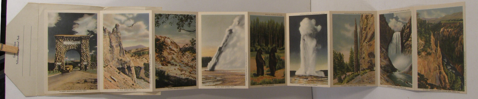 VINTAGE c1937 HAYNES SOUVENIR FOLDER POSTCARD YELLOWSTONE PARK SERIES A B C D