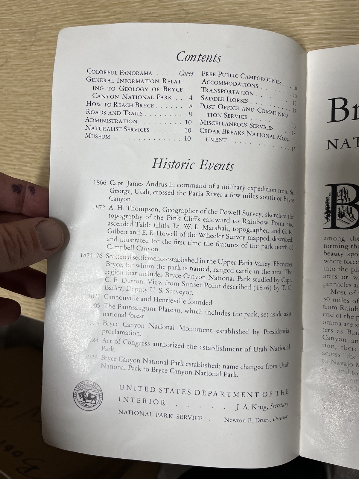 Vintage1951 Bryce Canyon National Park Service Brochure Booklet – 16 Pages -Map