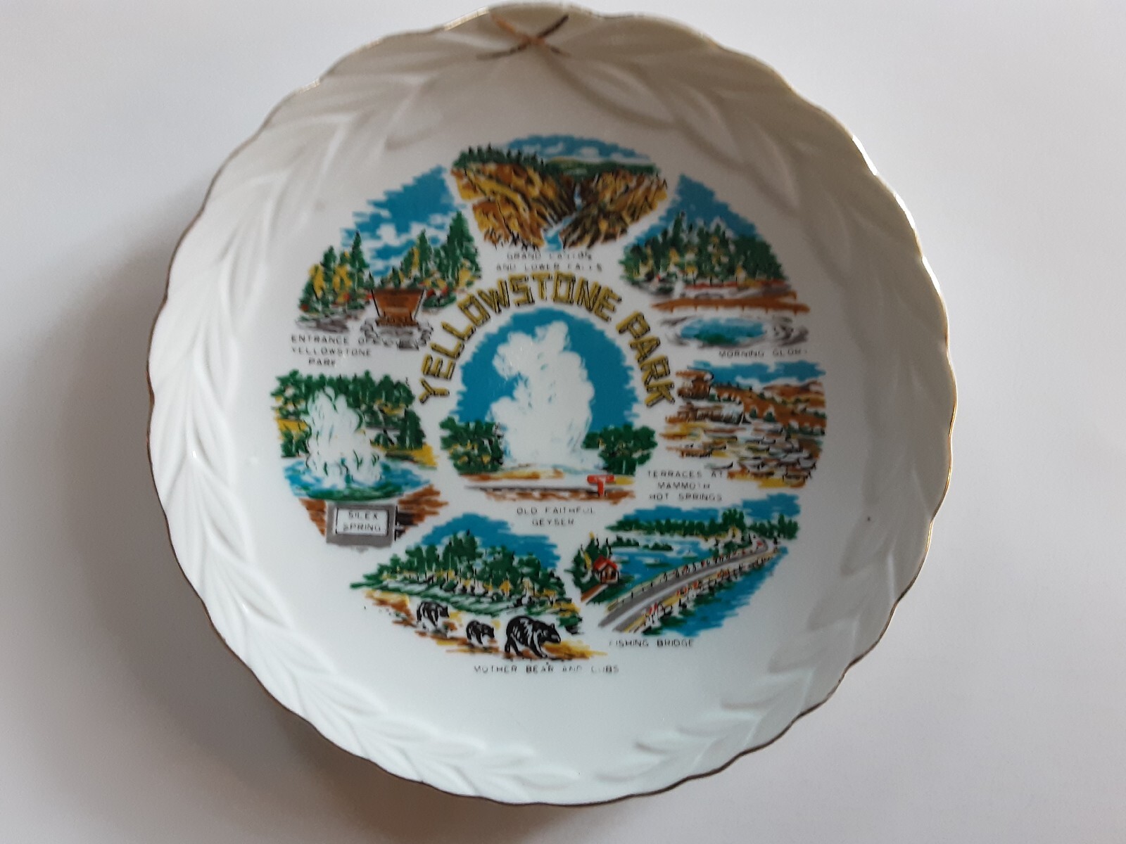 Vintage Painted Yellowstone Park Souvenir Collectors Plate Japan