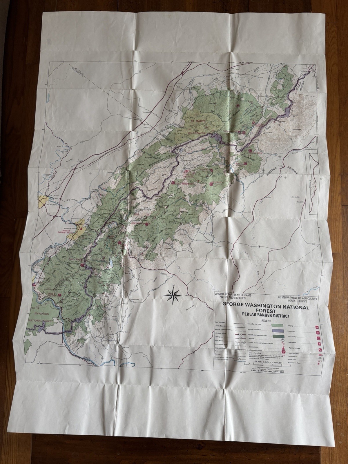 Vtg George Washington National Forest Pedlar Ranger District Map 1988 USDA