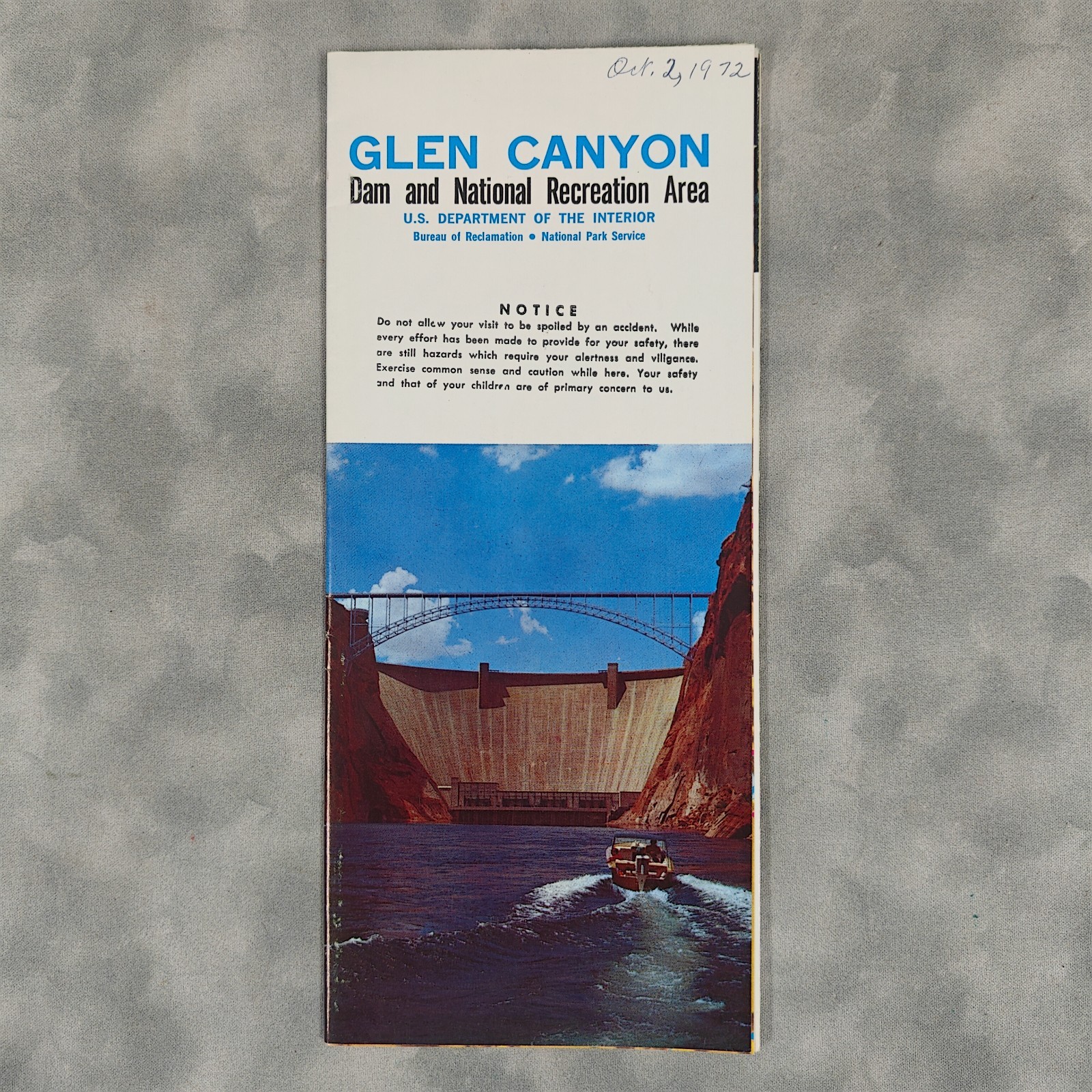 1970 GLEN CANYON Dam & Lake Powell Map Brochure NPS/Bureau of Reclamation Guide