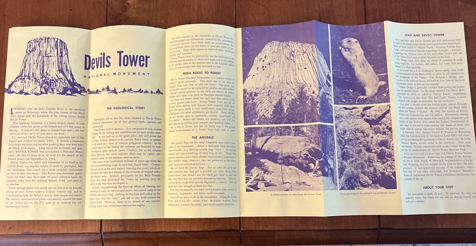 1967 Vintage Devils Tower National Monument Wyoming Travel Brochure