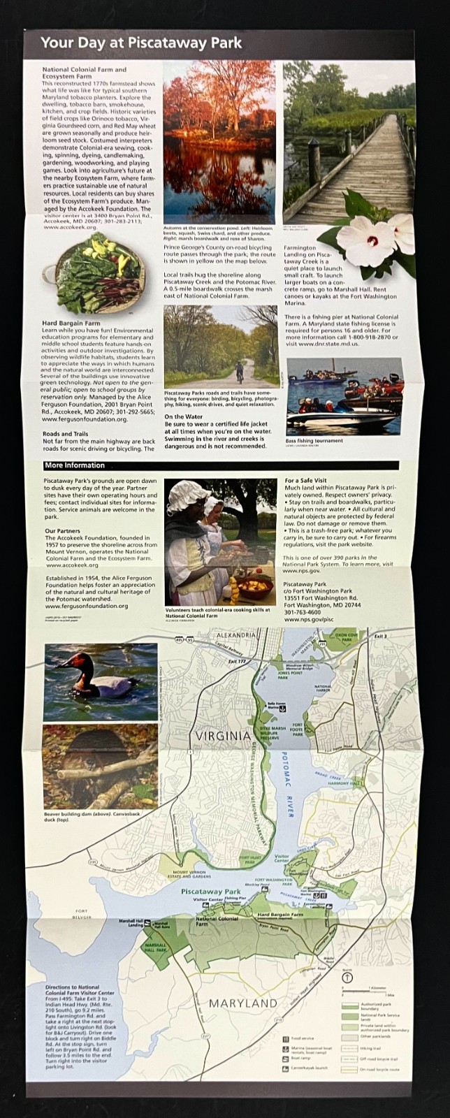 2010 Piscataway Maryland National Park Service Travel Nature Guide Brochure Map