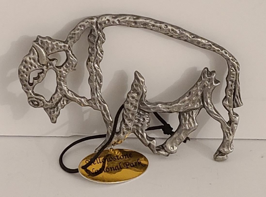 pewter silver-tone Buffalo XMAS ornament Yellowstone National Park souvenir
