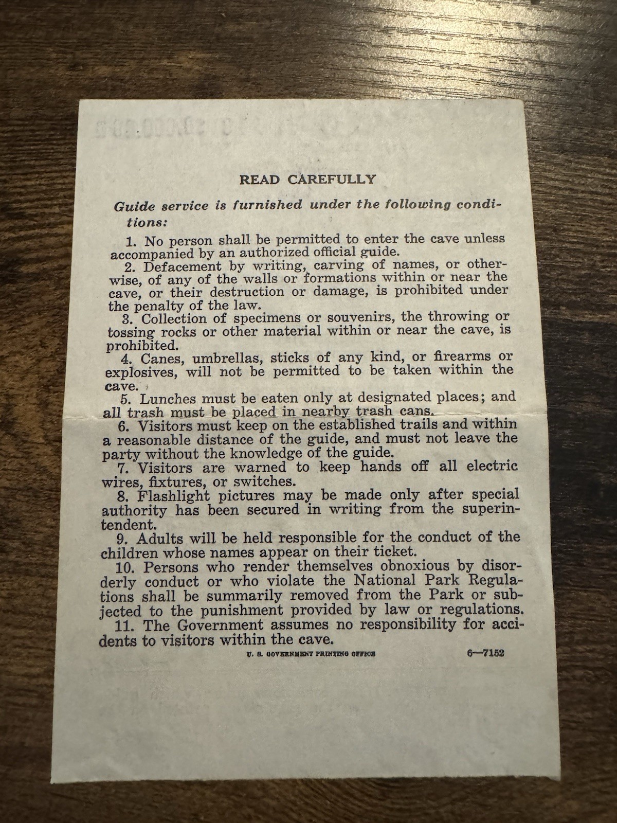Antique 1931 Receipt US National Park Services, Carlsbad Caverns New Mexico