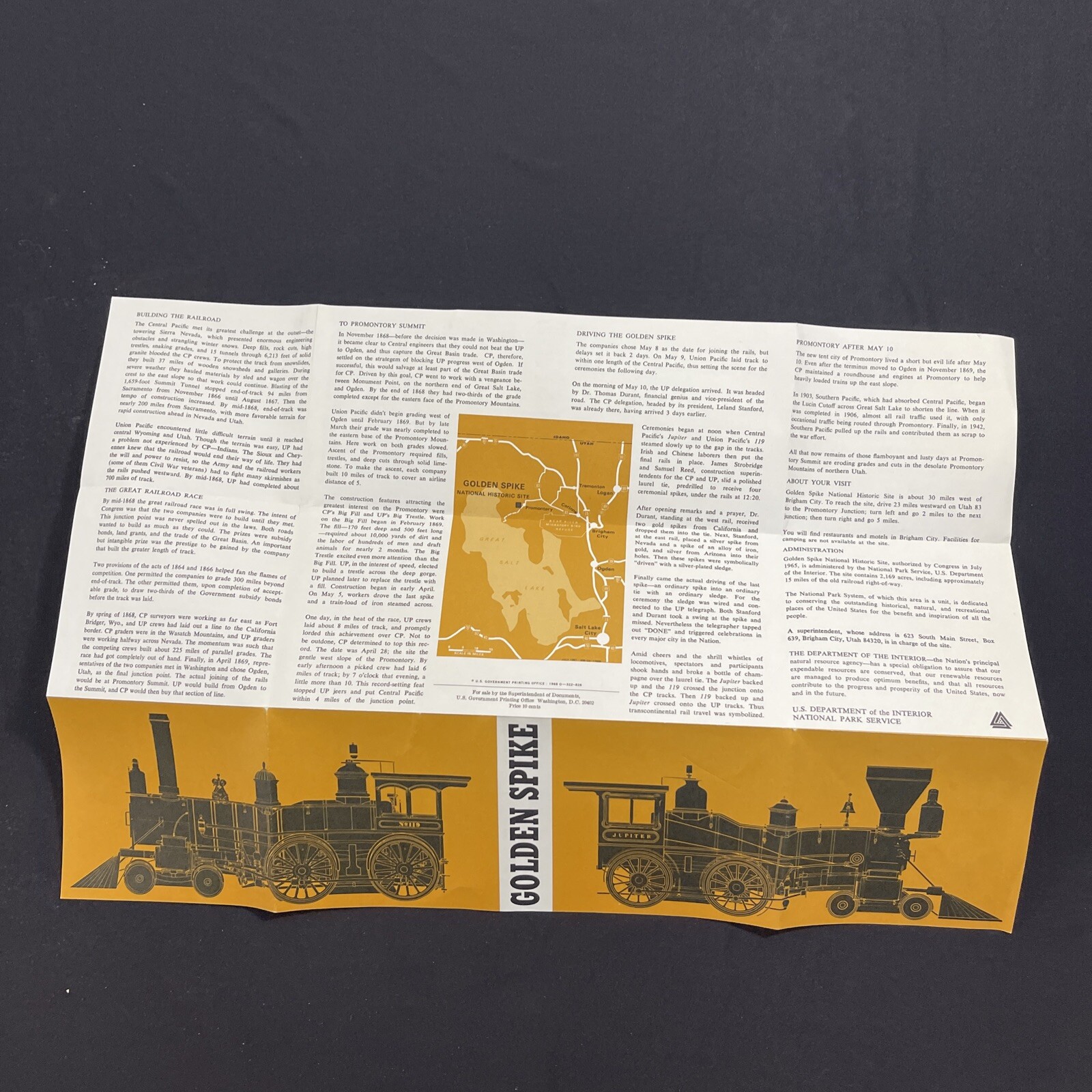 Vtg Golden Spike 1969 Centennial Brochure Foldout Info Railroad Train Guide Map