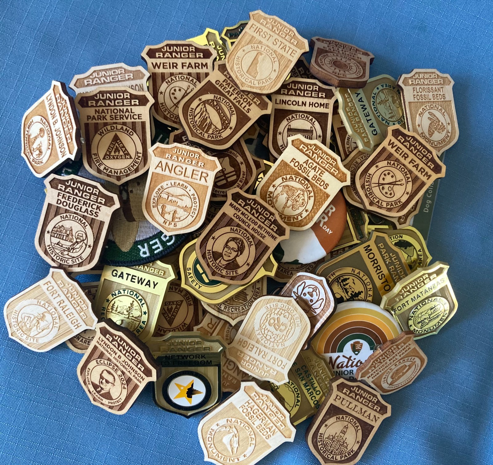 Lot of 60+ Junior Ranger Badges Buttons Wood Resin 32 DIFFERENT + Dupes Stickers