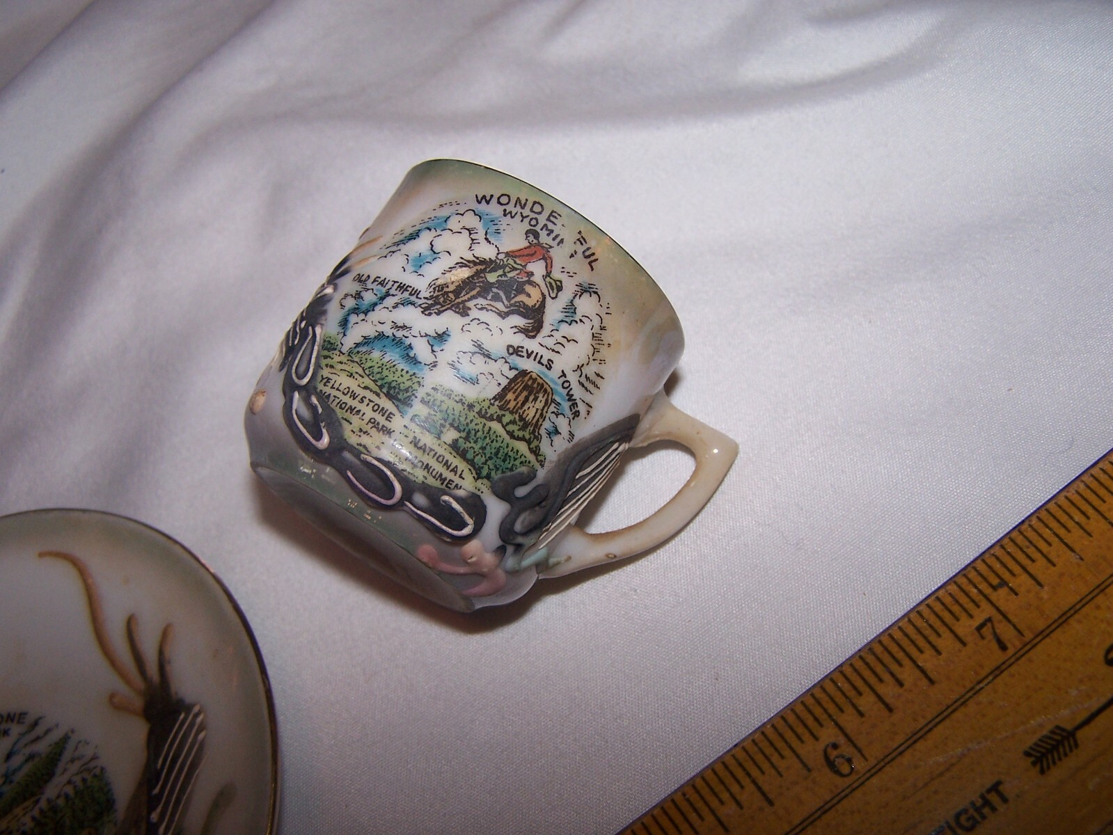 Vintage WYOMING YELLOWSTONE NATIONAL PARK Souvenir Small Cup & Saucer JAPAN