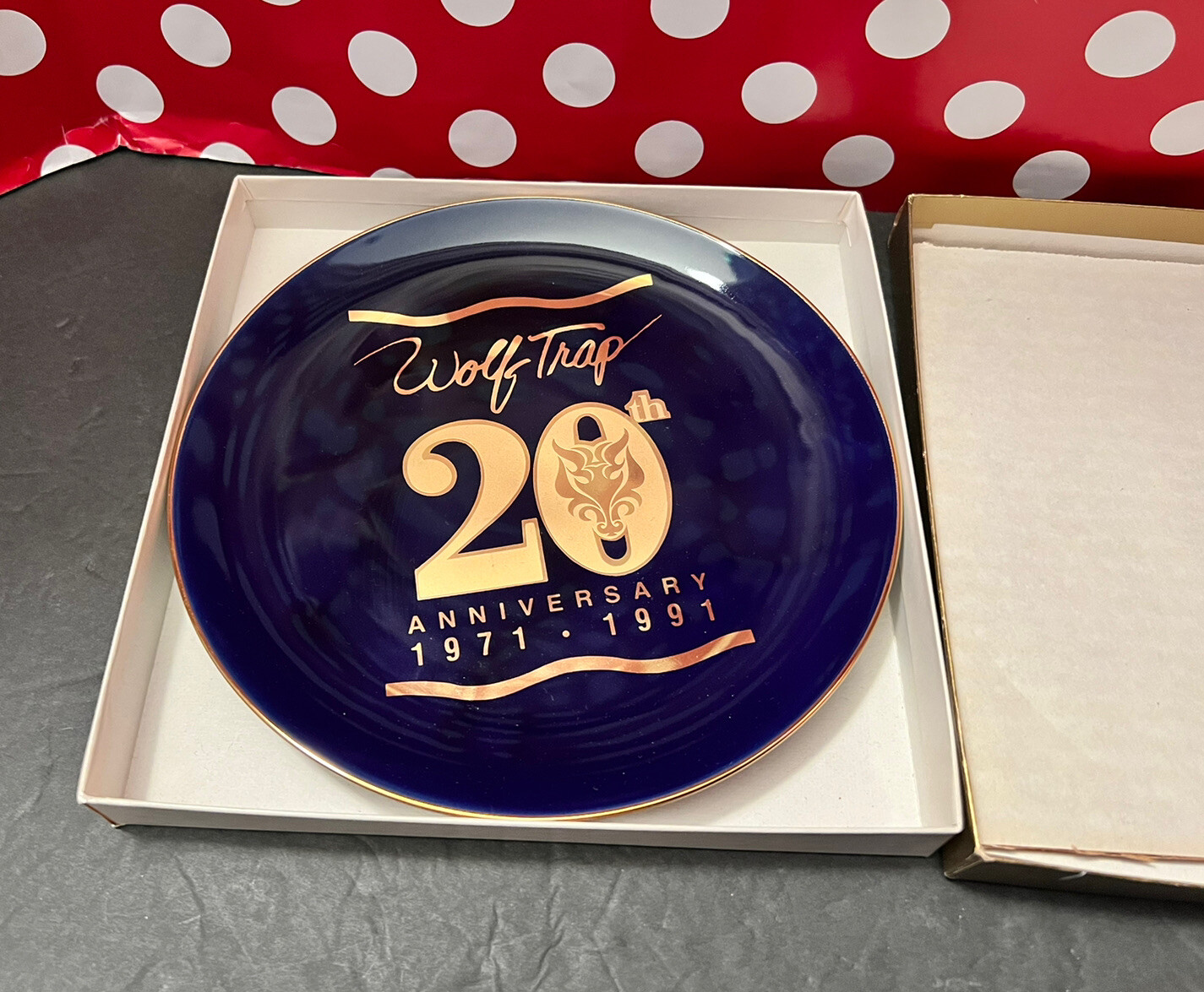 Wolf Trap for the Performing Arts 20th Anniversary Plate 1971-1991 Blue Gold Box