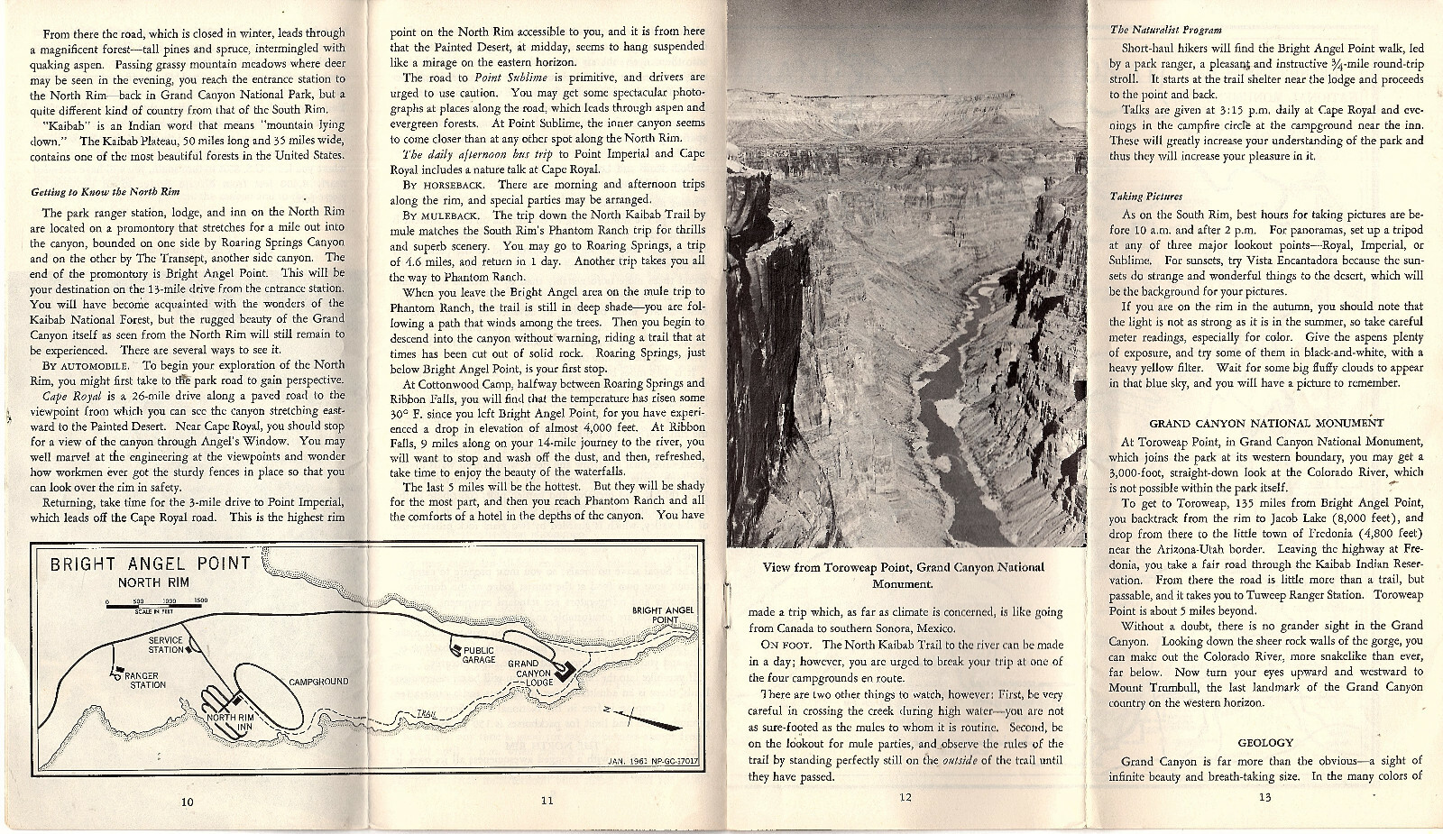 Grand Canyon Nat’l Park AZ 1961 Interior Dept Brochure What to See Rules Maps
