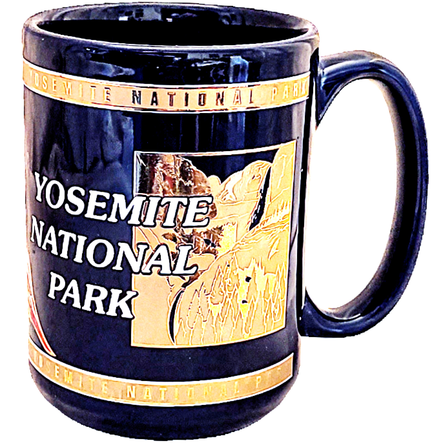 Yosemite National Park Cobalt Blue 24K Gold American Eagle Flag Coffee Mug Cup