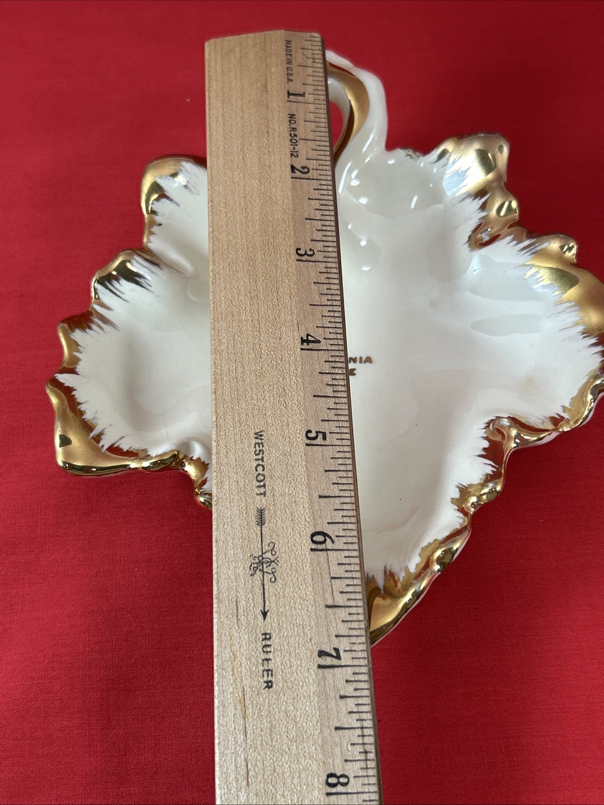 West Virginia Turnpike Porcelain Leaf Ashtray Trinket Dish Souvenir Vintage 7×6”