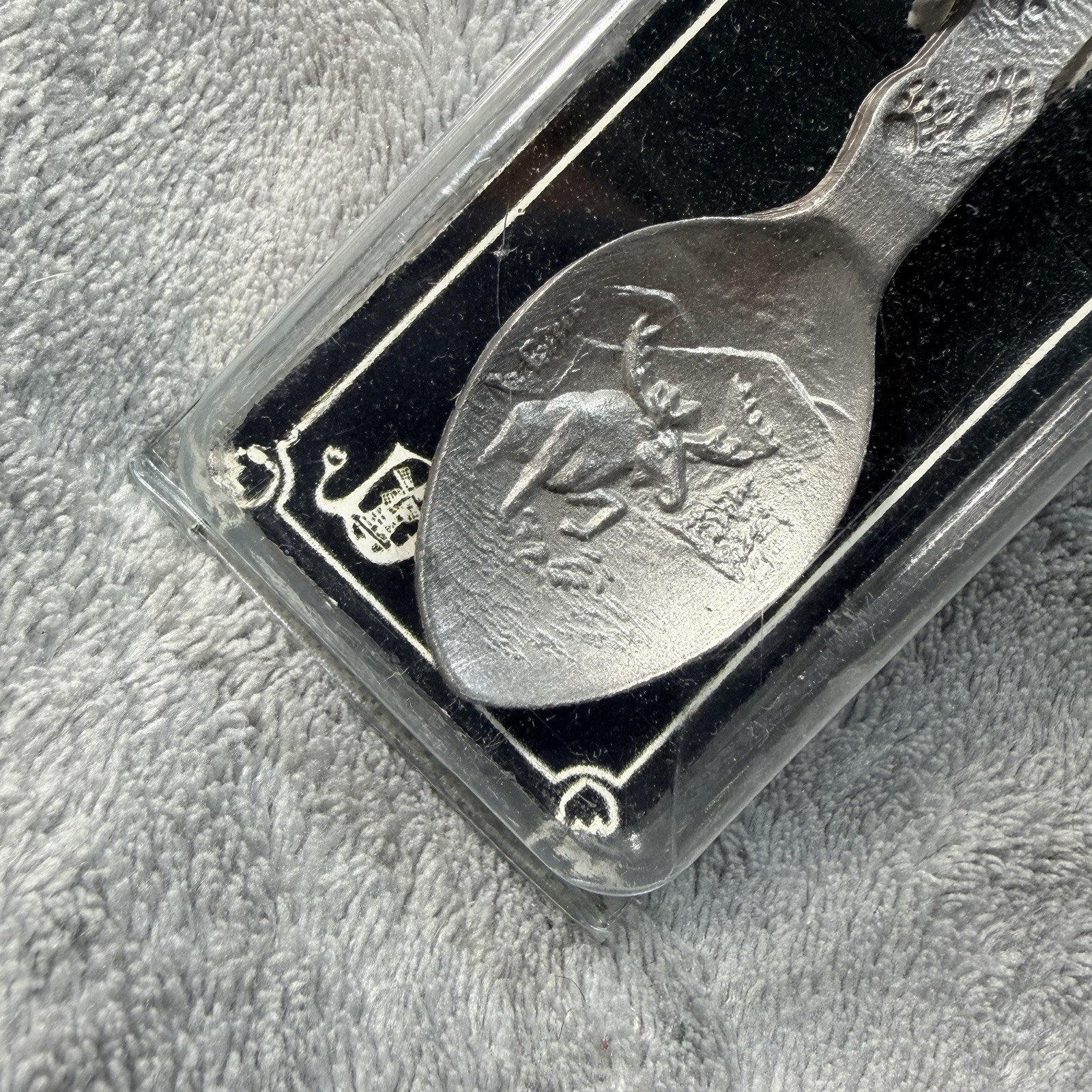 Pewter Indian Head Resort Lincoln, NH Souvenir Spoon, Bear Head Moose ￼