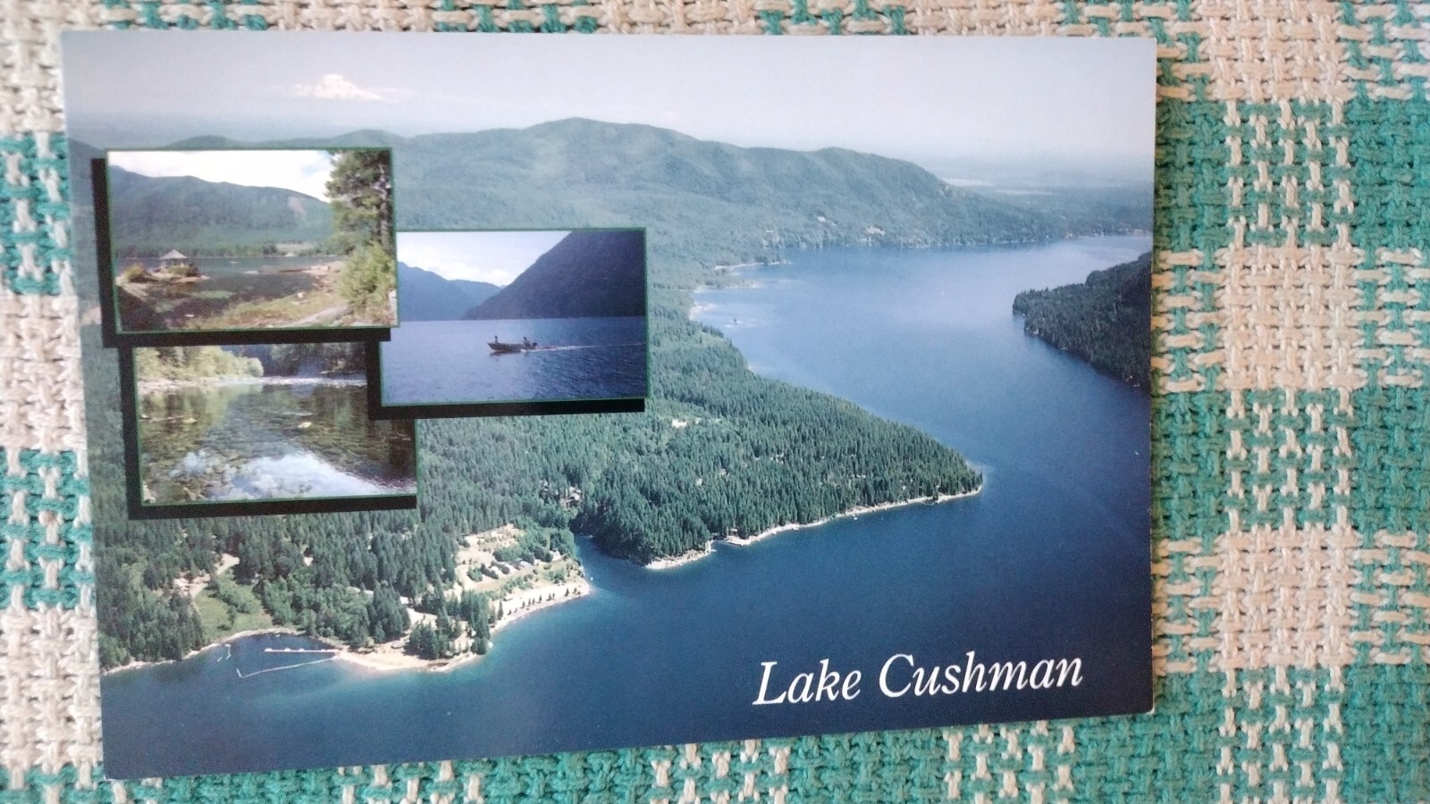 beautiful post card AERIAL VIEW OVERLOOKING LAKE CUSHMAN WASHINGTON